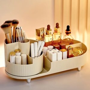 Beige 360 Rotating Brushes and Makeup Organizer - Image 3