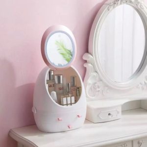 Round case with mirror - white pink - Image 4