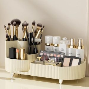 Beige 360 Rotating Brushes and Makeup Organizer